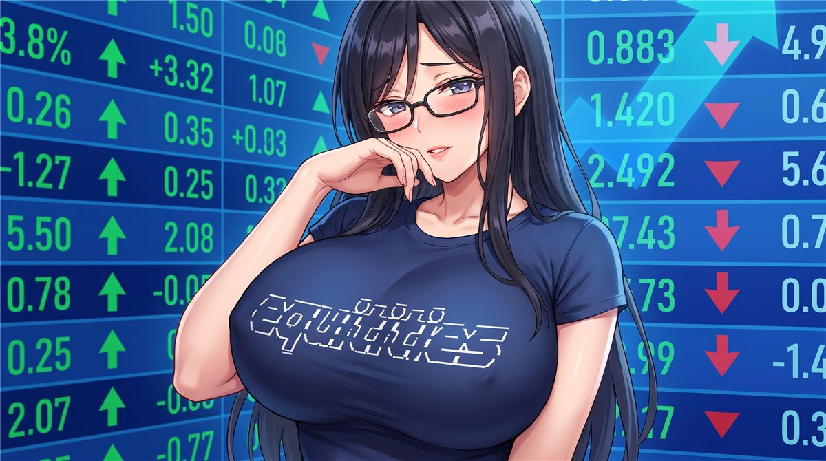 Equititties girl with glasses at the ticker board